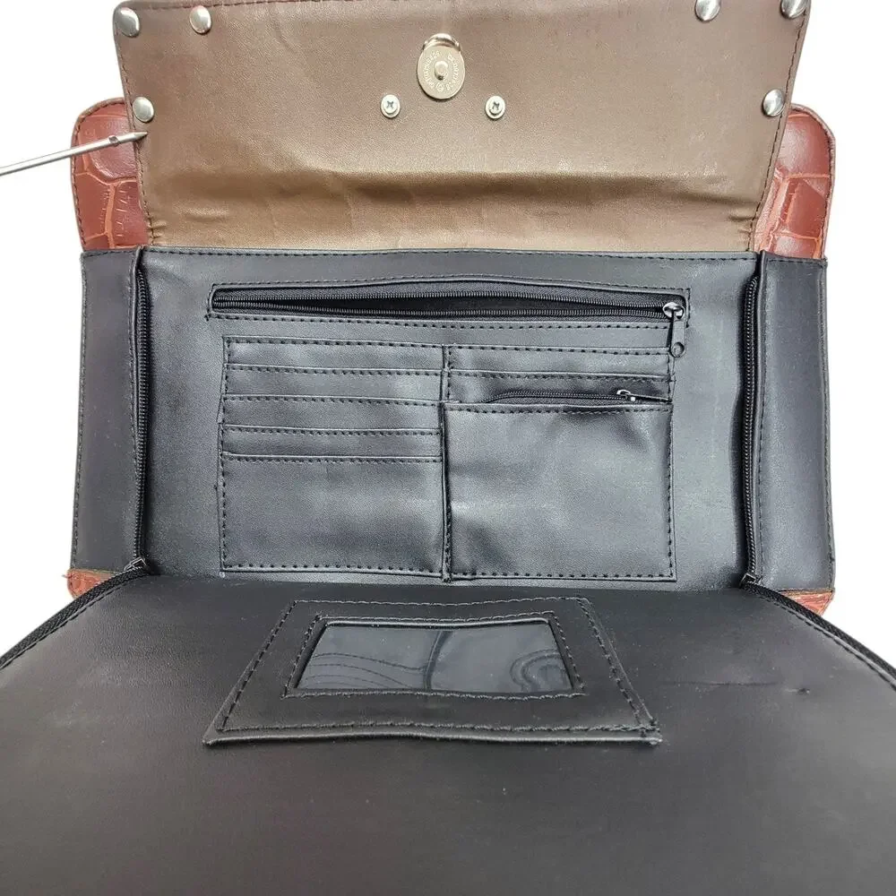 Western Faux Croc Briefcase Laptop Bag Heart Concho Black Brown Organizer